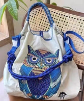 Japanese Style Embroidered Owl Large Capacity Shopping Bag SX1009